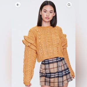 Forever 21 Mustard Cable Knit Ruffle Sweater SMALL brand new